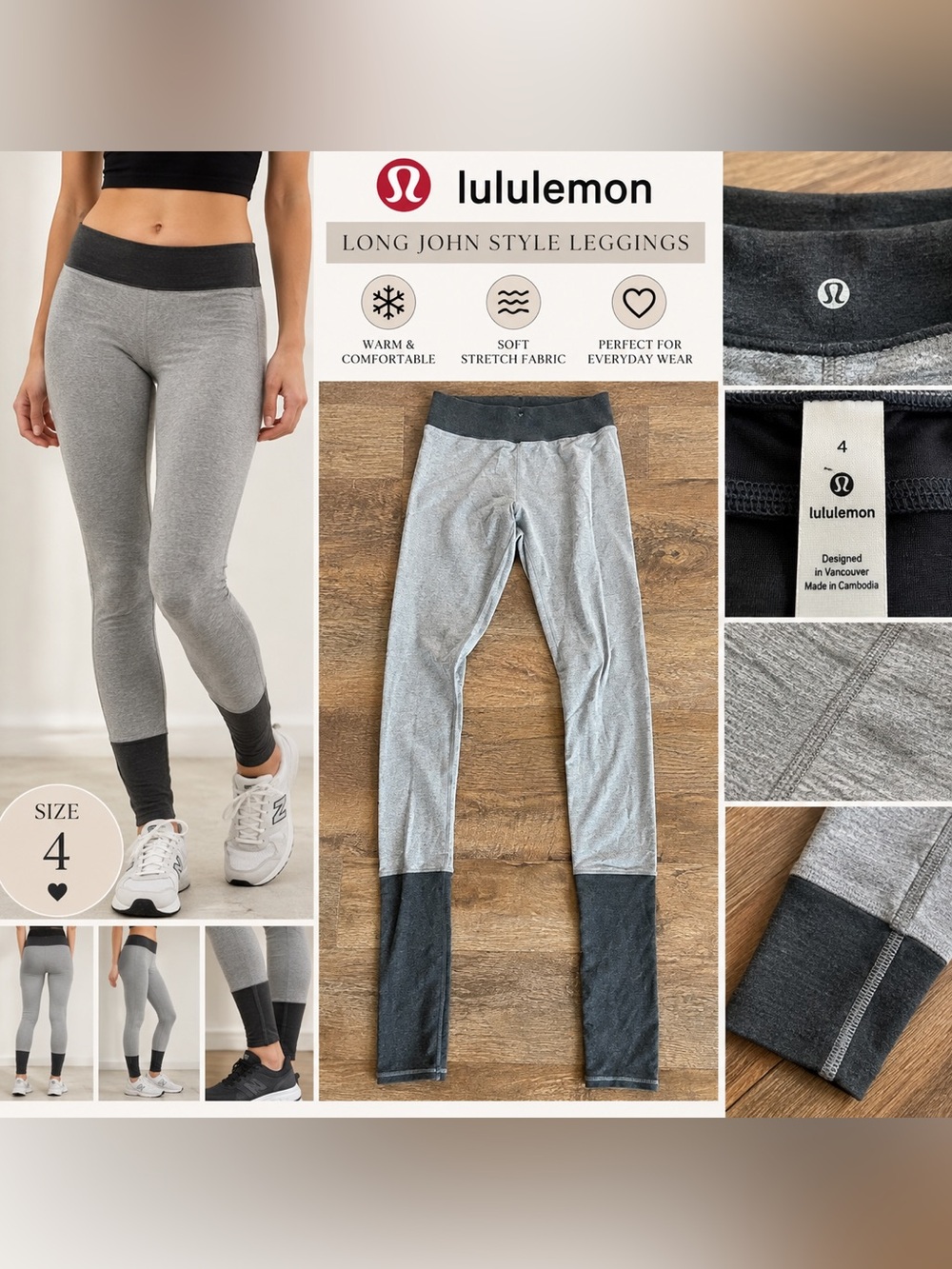 Lululemon Gray Long John Style Old School Leggings Size 4 Approximately